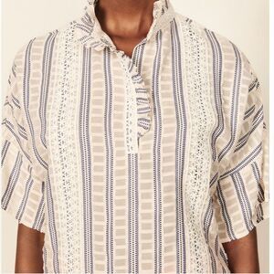 Sandro Striped Guipure Lace Trim Short Top Blouse Size 4 Small EUC
